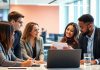 Diverse Bank of America employees collaborating in a modern office.