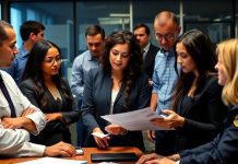 FBI professionals collaborating in an office environment.