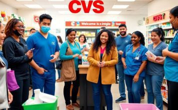 Diverse CVS employees working together in a store.