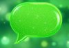 Bright green chat bubble with emerald accents on background.