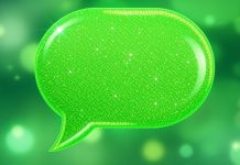 Bright green chat bubble with emerald accents on background.