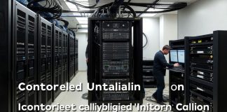 Technicians configuring network equipment in a secure environment.