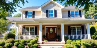 A charming home with a welcoming front porch.