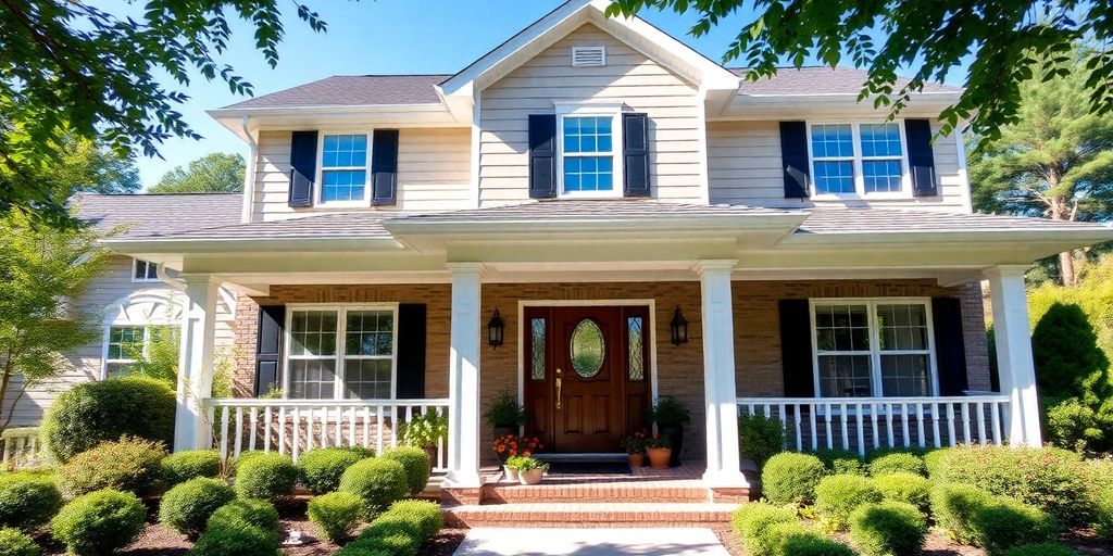 A charming home with a welcoming front porch.