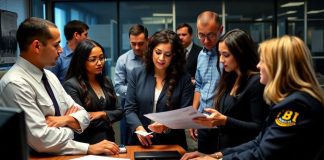 FBI professionals collaborating in an office environment.