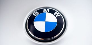 Close-up of BMW logo on a car.