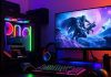 High-res gaming PC setup with RGB lighting and monitor.