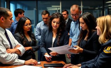 FBI professionals collaborating in an office environment.