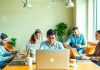 Diverse professionals collaborating in a modern remote workspace.