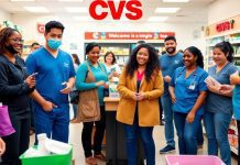 Diverse CVS employees working together in a store.