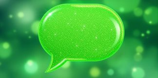 Bright green chat bubble with emerald accents on background.