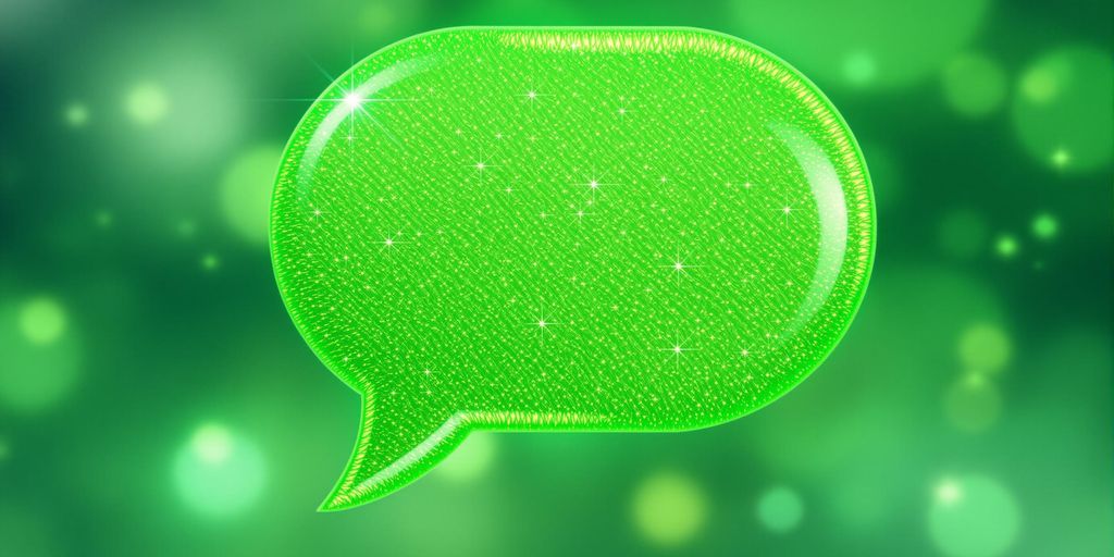 Bright green chat bubble with emerald accents on background.