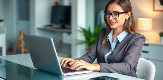 Woman using laptop to search LinkedIn job listings.