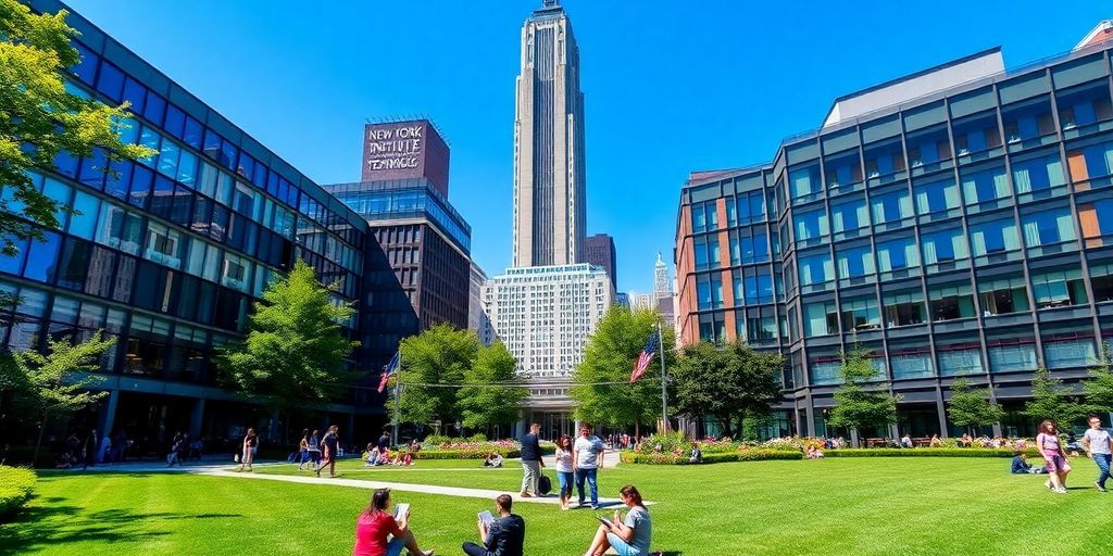 Students on campus at New York Institute of Technology Manhattan.