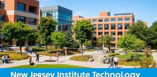 NJIT campus with students and modern architecture in view.