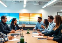 Diverse team collaborating in a modern Duke Energy office.