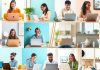 Diverse remote workers engaged in online job activities.