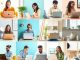 Diverse remote workers engaged in online job activities.