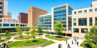 Chicago Illinois Institute of Technology campus with students.