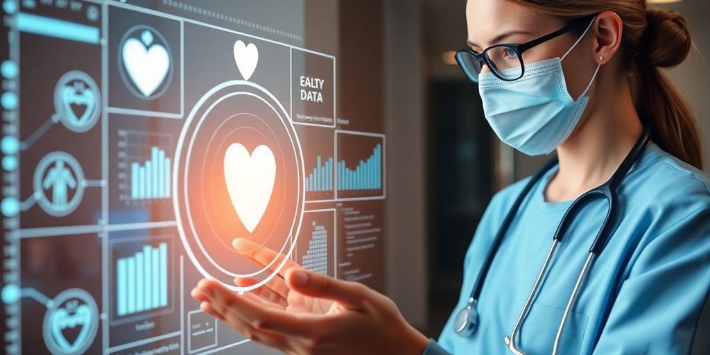 Healthcare professional using blockchain technology for patient care.